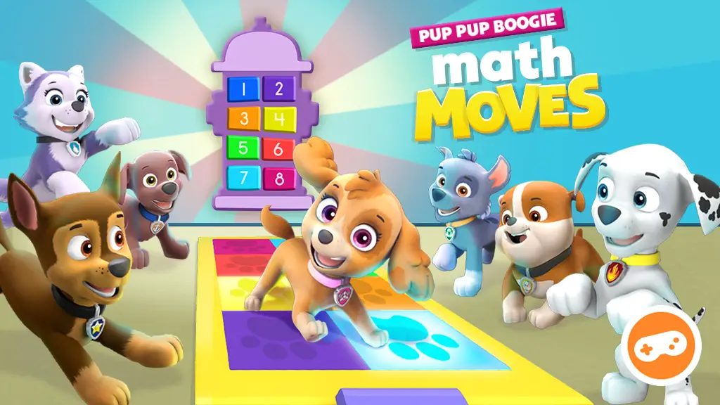 Pup Pup Boogie Accessibility Update Image. Paw patrol dogs dancing on a mat.