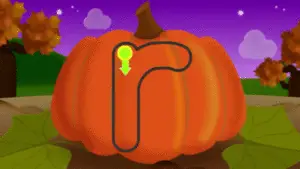 An animated gif demonstrating how to trace the letter r on a pumpkin.